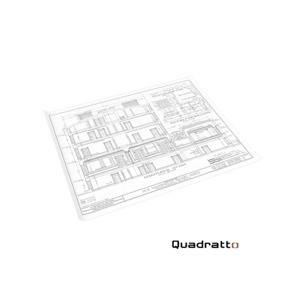 Digitalização preto e branco em grande formato, destacando a alta definição de projetos e plantas de arquitetura.